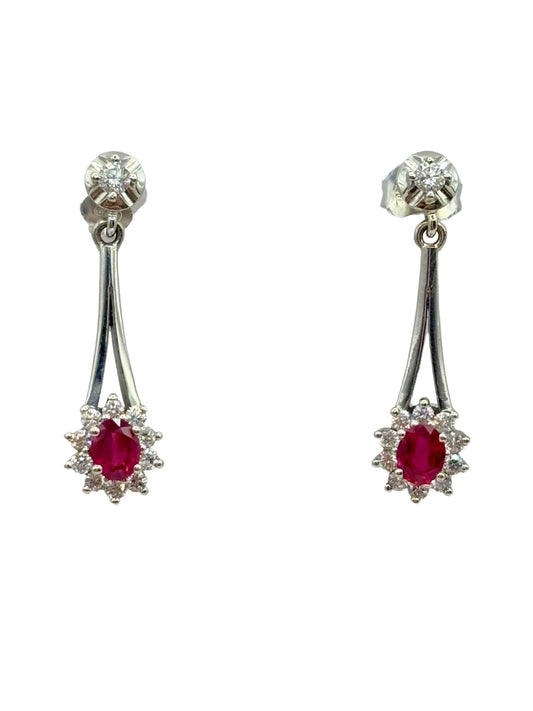 Oval Ruby and Diamond Drop Earrings in 9kt Gold I Ruby 0.59ct I Diamond 0.30ct