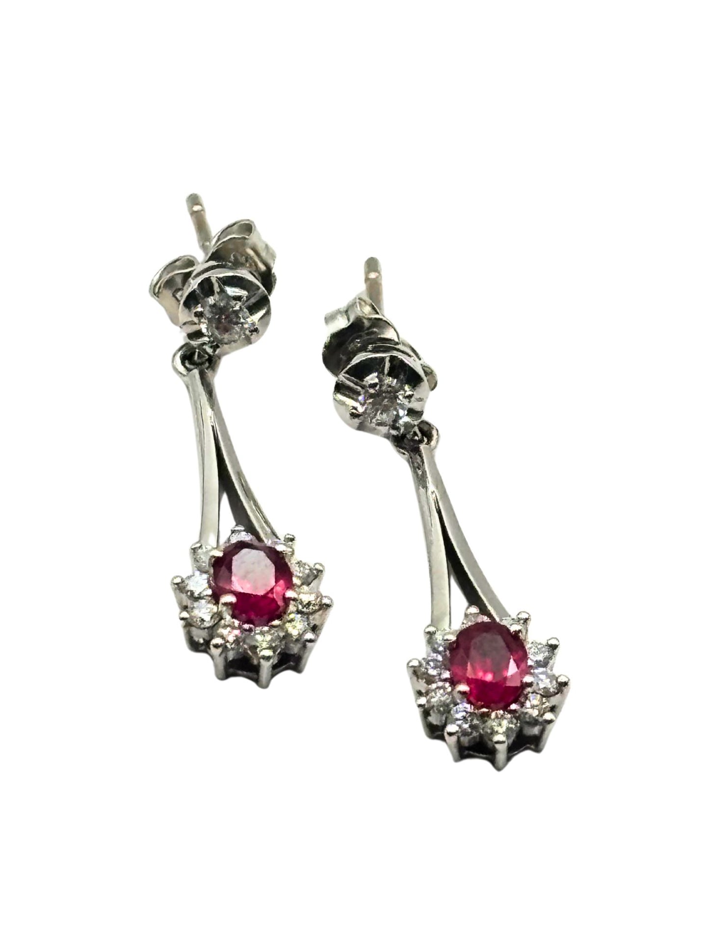 Oval Ruby and Diamond Drop Earrings in 9kt Gold I Ruby 0.59ct I Diamond 0.30ct