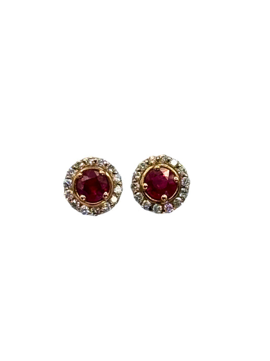 Ruby Stud Earrings with Diamond Halo in 9kt Rose Gold I Ruby 0.79ct I Diamonds 0.25ct