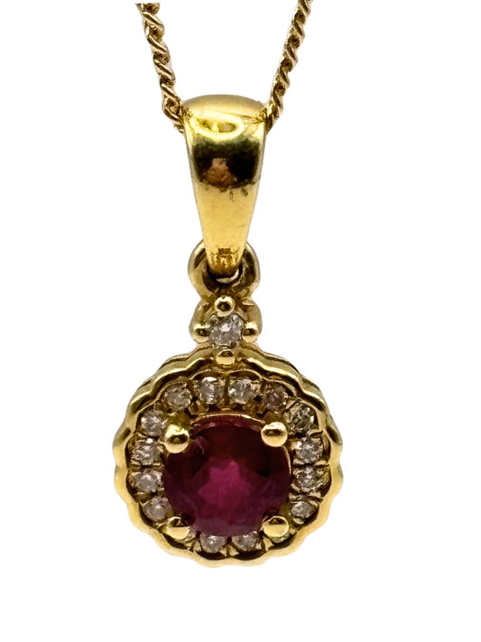 Round Ruby and Diamond Pendant in 18ct Gold I Ruby 0.5ct I Diamonds 0.09ct