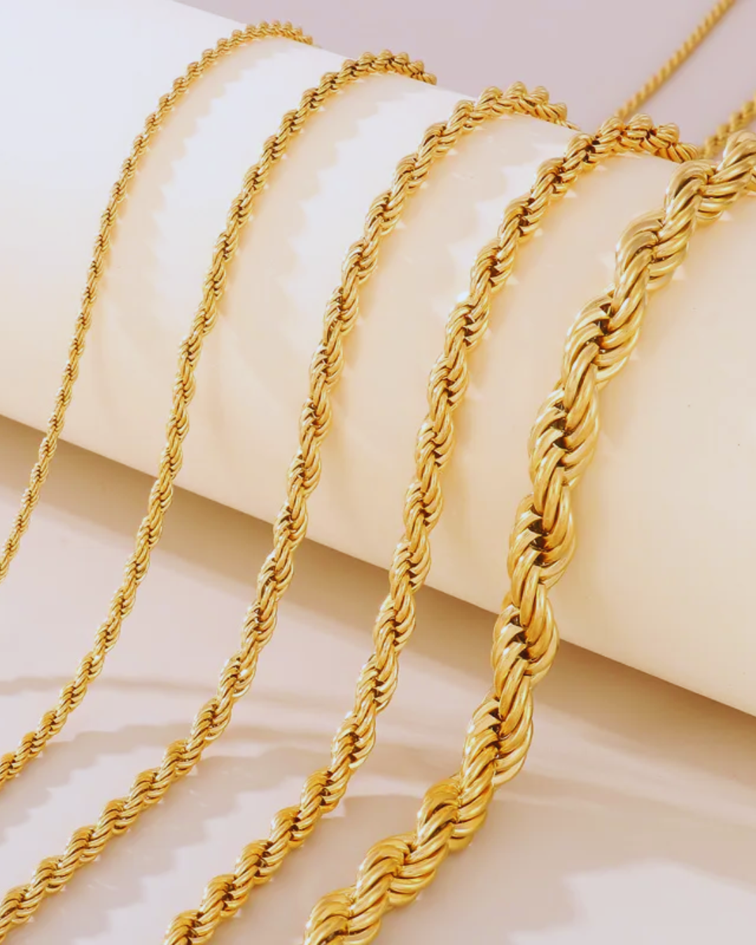 Hollow Rope Necklace in 9ct Yellow, White or Rose Gold