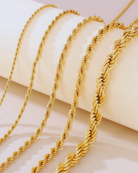 Hollow Rope Necklace in 9ct Yellow, White or Rose Gold