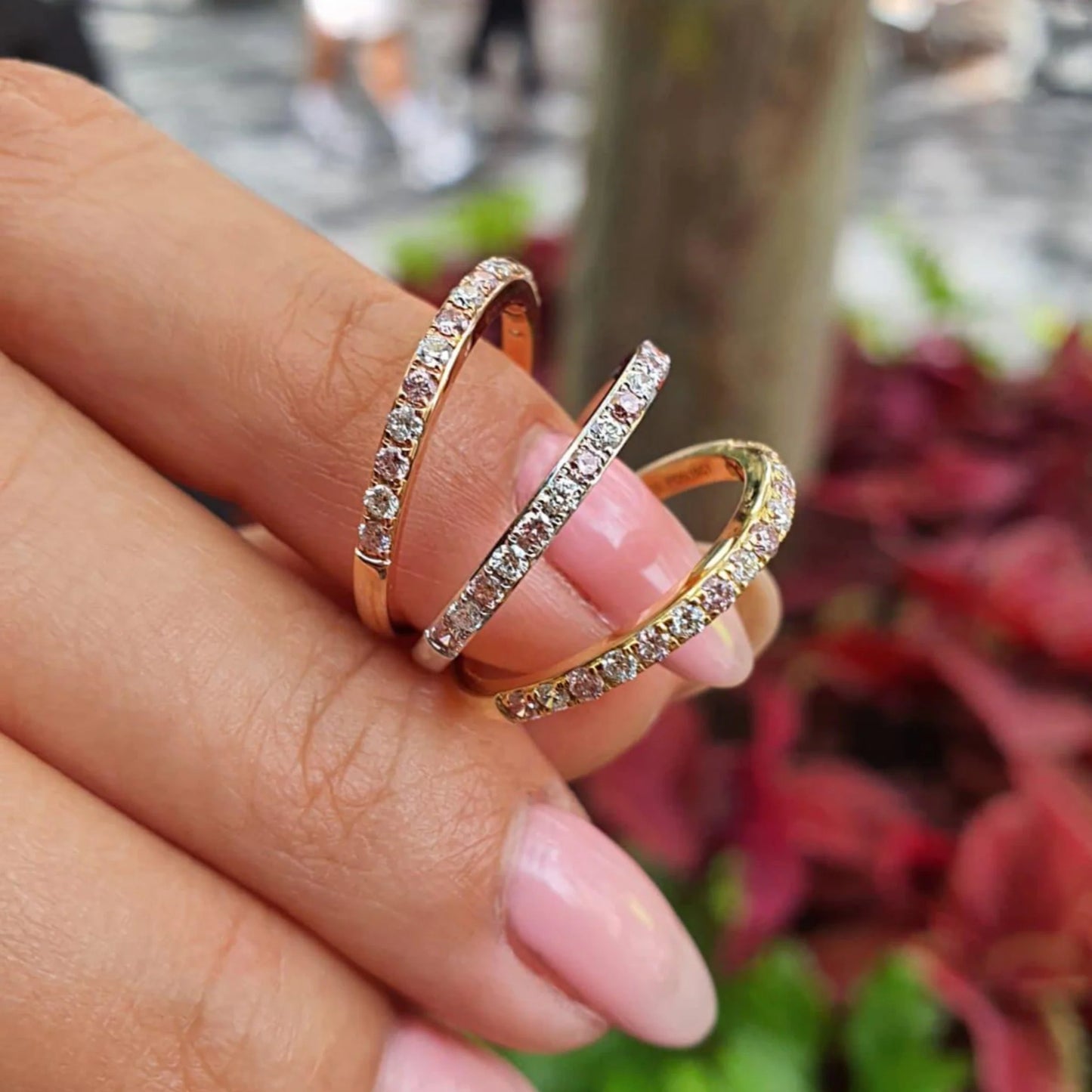 Eminence Alternating Pink & White Diamond Ring