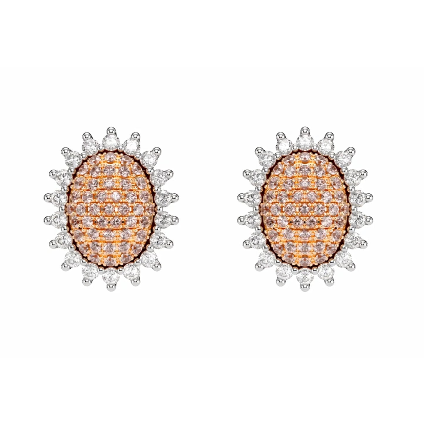 Eminence Pinks Sunflower Oval Pave Earrings