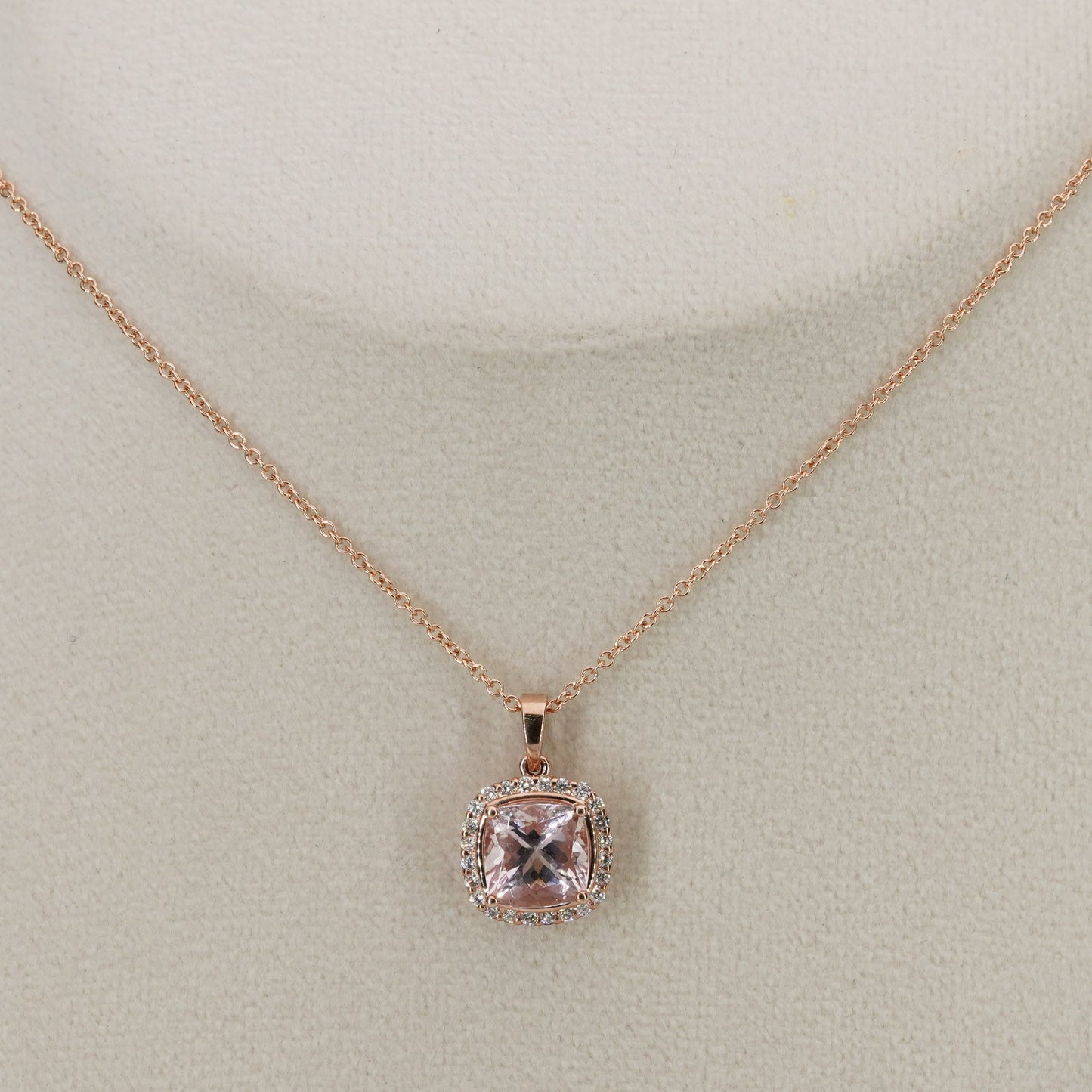9ct Rose gold morganite diamond cushion pendant 5B01508 Chain not included
