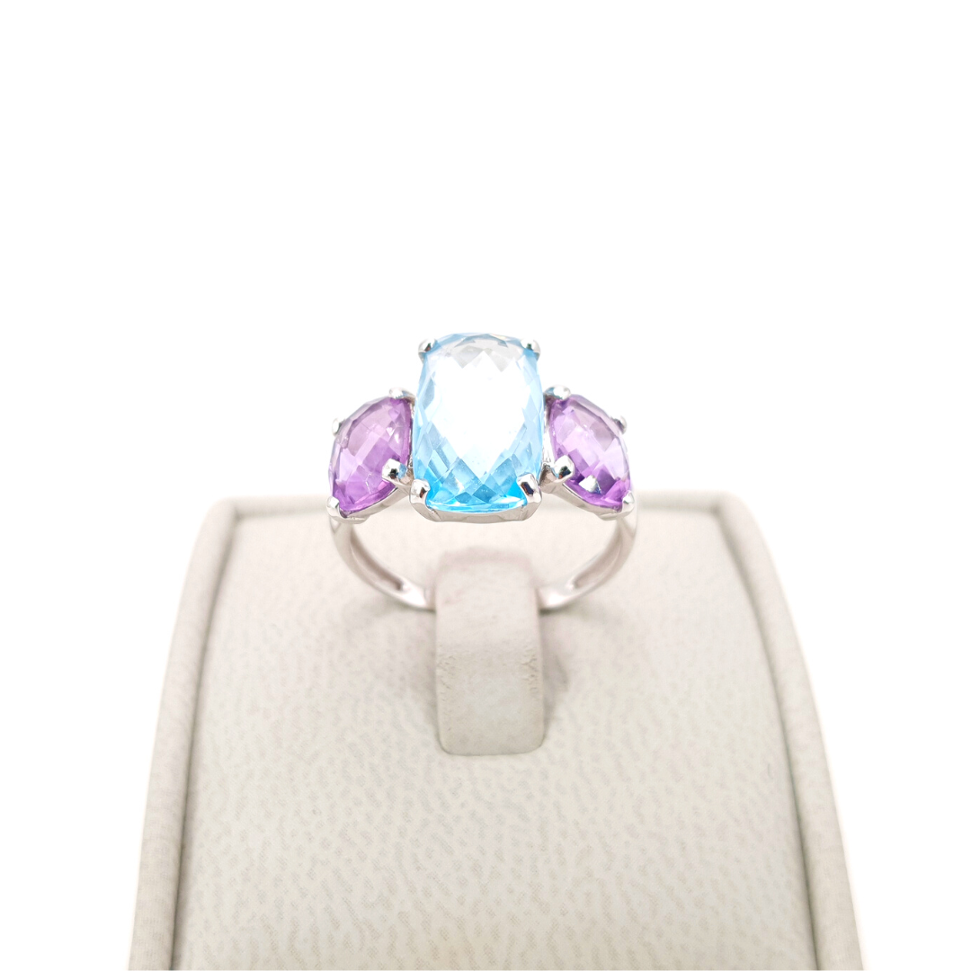 18ct White Gold Amethyst and Topaz Ring