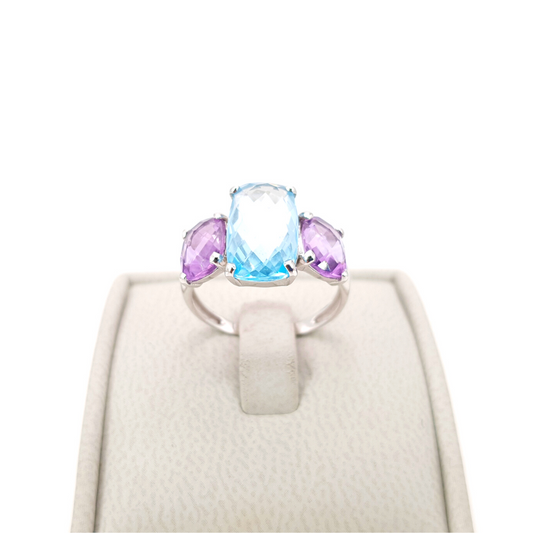 18ct White Gold Amethyst and Topaz Ring