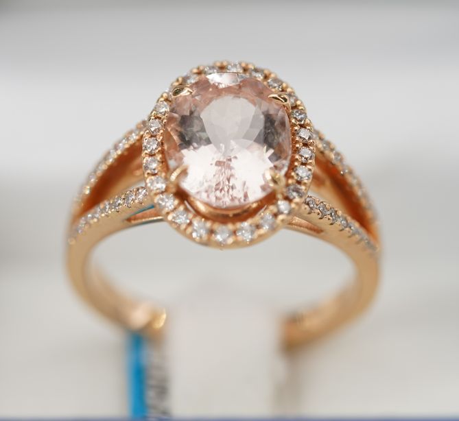 18ct Rose gold Morganite oval diamond ring - 1Z00364/A