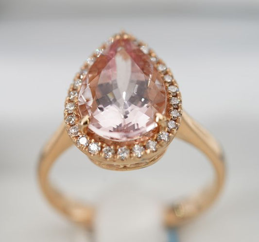 18ct Rose gold Morganite tear drop diamond ring - 1Z00174/A
