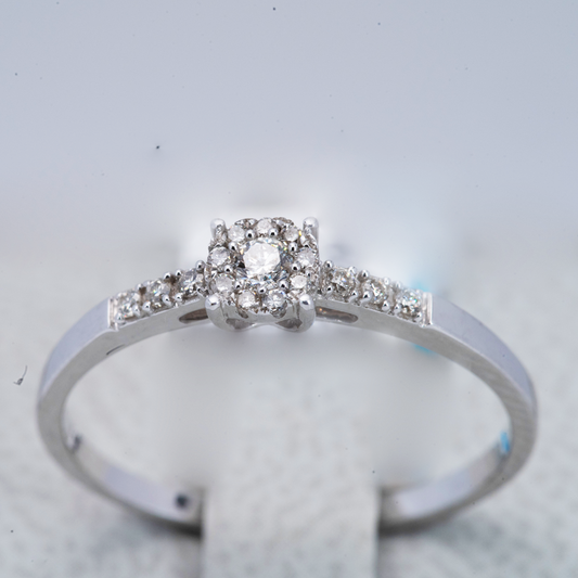 9ct White Gold Cluster Diamond Engagement Ring