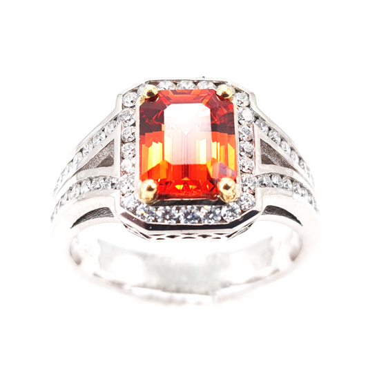 18ct White Gold Orange Sapphire and Diamond Ring