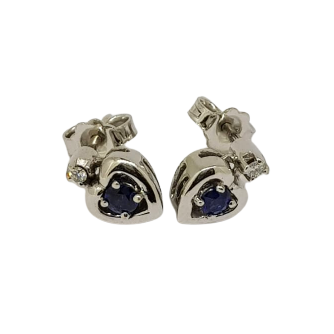 9ct White gold Sapphire & diamond heart earrings - 4C00063/A